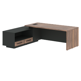 Стол руководителя с тумбой VRCT 2319(L) Американский орех/Черный матовый/Яшма черный 2300х1900х750 V - Фото предпросмотра