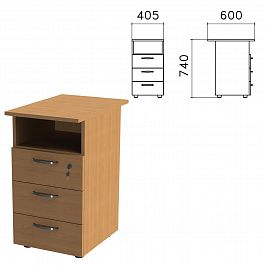 Тумба приставная "Эко", 405х600х740 мм, 3 ящика, полка, замок, бук бавария, 402787-55 - Фото предпросмотра