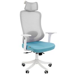 Офисное кресло CHAIRMAN CH563, ткань/сетка, белый/бирюзовый - Фото предпросмотра
