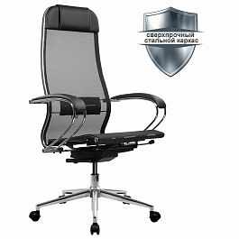 Кресло МЕТТА "ErgoLife" 10 B1-104K, хром, синхромеханизм, прочная сетка, черное - Фото предпросмотра