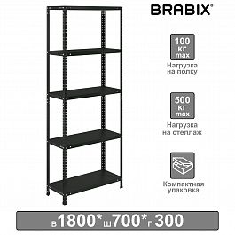 Стеллаж металлический BRABIX "ГРАФИТ MS KD-180/30/70-5", лофт, 1800х700х300 мм, 5 полок, 291267, S240BR123593 - Фото предпросмотра