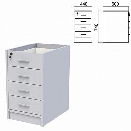 Тумба (каркас БЕЗ КРЫШКИ) приставная "Арго", 440х600х740 мм, 4 ящика, замок, серый - Фото предпросмотра