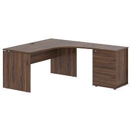 Стол эргономичный с тумбой EDCET 1518(R) Дуб Денвер тёмный/Мокко 1560х1880х750 EDIS - Фото предпросмотра