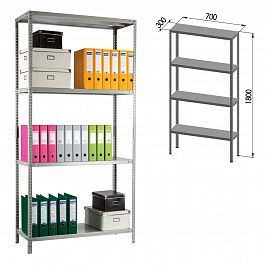 Стеллаж металлический ПРАКТИК "MS KD", сборная стойка, 1800х700х300 мм, 4 полки, MS 185/70х30/4 - Фото предпросмотра