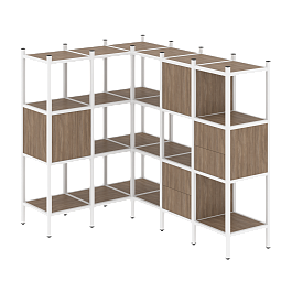 Loft Угловой внутренний стеллаж наборный VR.L-30 Дуб аризона/Белый металл 1278*1278*1458 - Фото предпросмотра