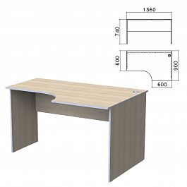 Стол письменный эргономичный "Бюджет", 1360х900х740 мм, правый, дуб шамони светлый, 402663-430 - Фото предпросмотра