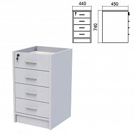 Тумба (каркас БЕЗ КРЫШКИ) приставная "Арго", 440х450х740 мм, 4 ящика, замок, серый - Фото предпросмотра