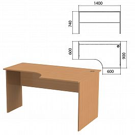 Стол письменный эргономичный "Эко", 1400х900х740 мм, правый, бук бавария, 400749-55 - Фото предпросмотра