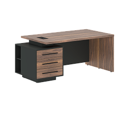 Стол руководителя с тумбой VRCT 1890(L) Американский орех/Черный матовый/Яшма черный 1800х900х750 VE - Фото предпросмотра