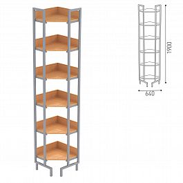 Стеллаж на металлокаркасе угловой 1900х450х450 мм, серый каркас, 6 полок ЛДСП бук - Фото предпросмотра