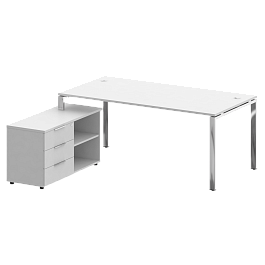 Metal System Direct Стол руковододителя с тумбой левый БГ.СРТ-5.9 (L) Белый/Нерж. сталь 1900*1720*750 - Фото предпросмотра