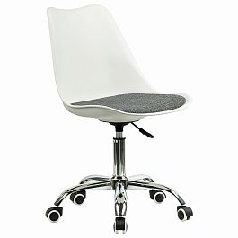 Кресло стул BRABIX "Eames MG-310 CH", хром, пластик белый, ткань серая, 532924 - Фото предпросмотра
