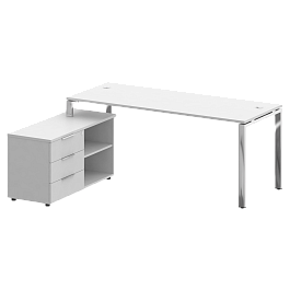 Metal System Direct Стол руковододителя с тумбой левый БГ.СРТ-5.7 (L) Белый/Нерж. сталь 1900*1520*750 - Фото предпросмотра