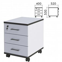 Тумба подкатная "Монолит", 400х520х530 мм, 3 ящика, замок, цвет серый, ТМ25.11 - Фото предпросмотра