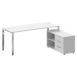 Metal System Direct Стол руковододителя с тумбой правый БГ.СРТ-5.7 (R) Белый/Нерж. сталь 1900*1520*750 - Фото предпросмотра