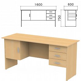 Стол письменный "Канц", 1600х600х750 мм, 2 тумбы, комбинированный, цвет бук невский, СК29.10 - Фото предпросмотра
